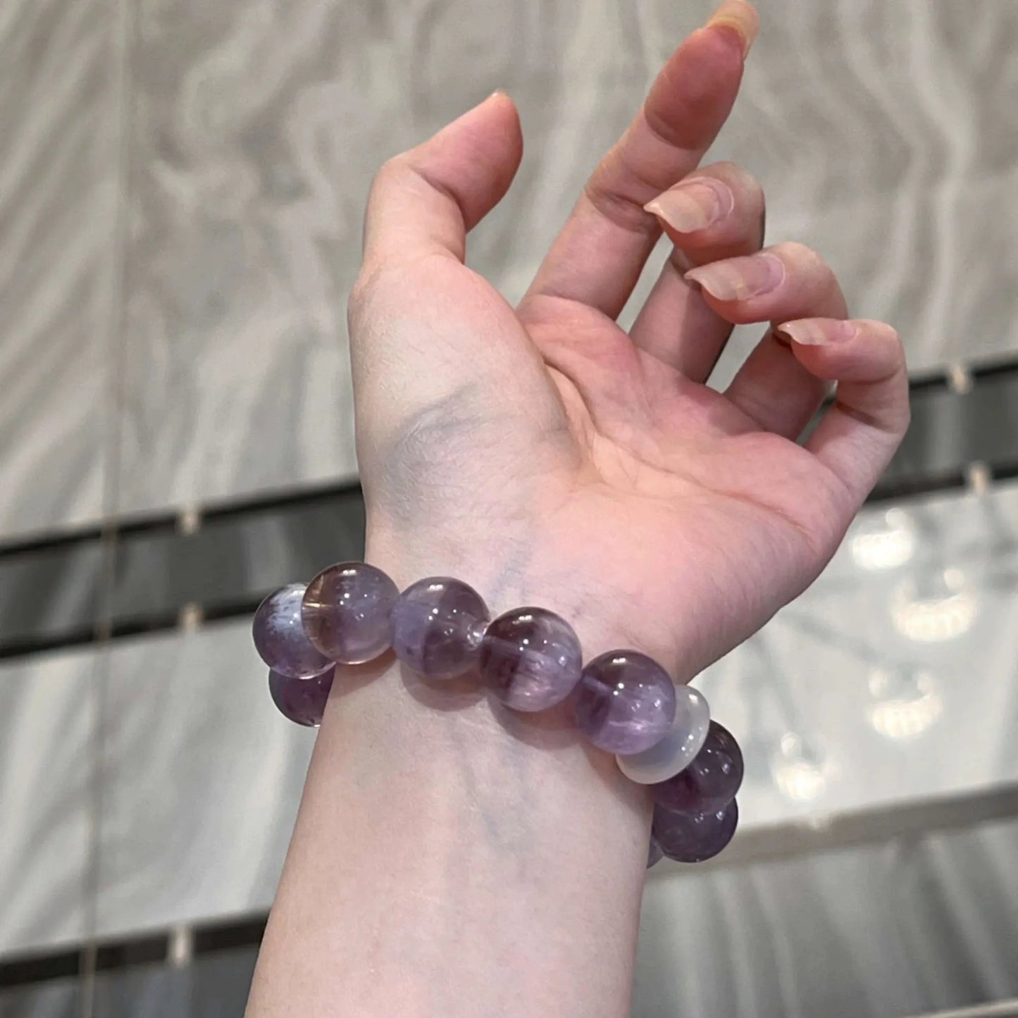 Real Amethyst Bracelet with White Phantom Quartz – Spiritual Wisdom & Clarity