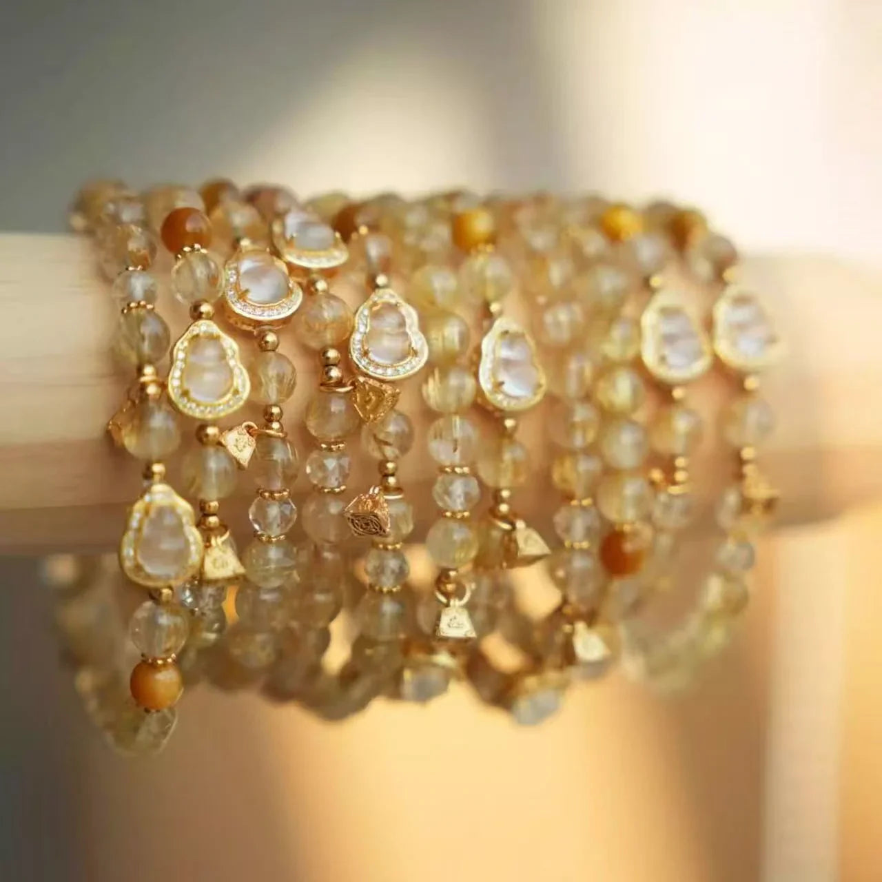 High Quality Citrine Bracelet with Gold Gourd Charm – Wealth Crystal Bracelet & Positive Energy Bracelet for Women