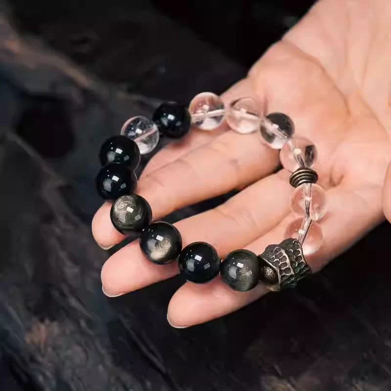 Golden Obsidian & Clear Quartz Bracelet for Men | Protection and Clarity