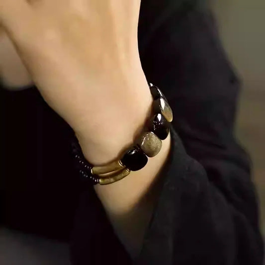 Vintage Black Obsidian Bracelet for Protection, Grounding & Energetic Shield