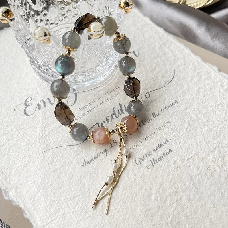 Grey & Orange Moonstone with Smoky Quartz Bracelet – Balance, Confidence & Grounding