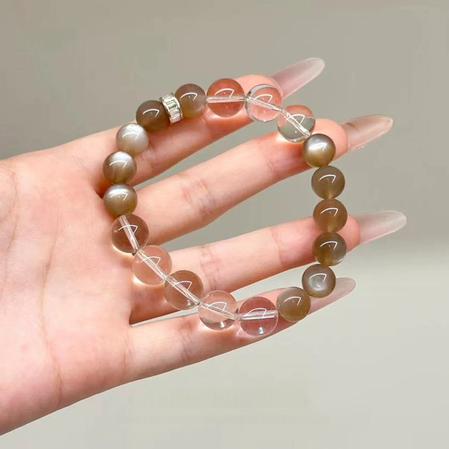 Moonstone and Labradorite Bracelet with Clear Quartz Crystal Bracelet – Healing Crystal Bracelet for Intuition, Protection & Energy Balance