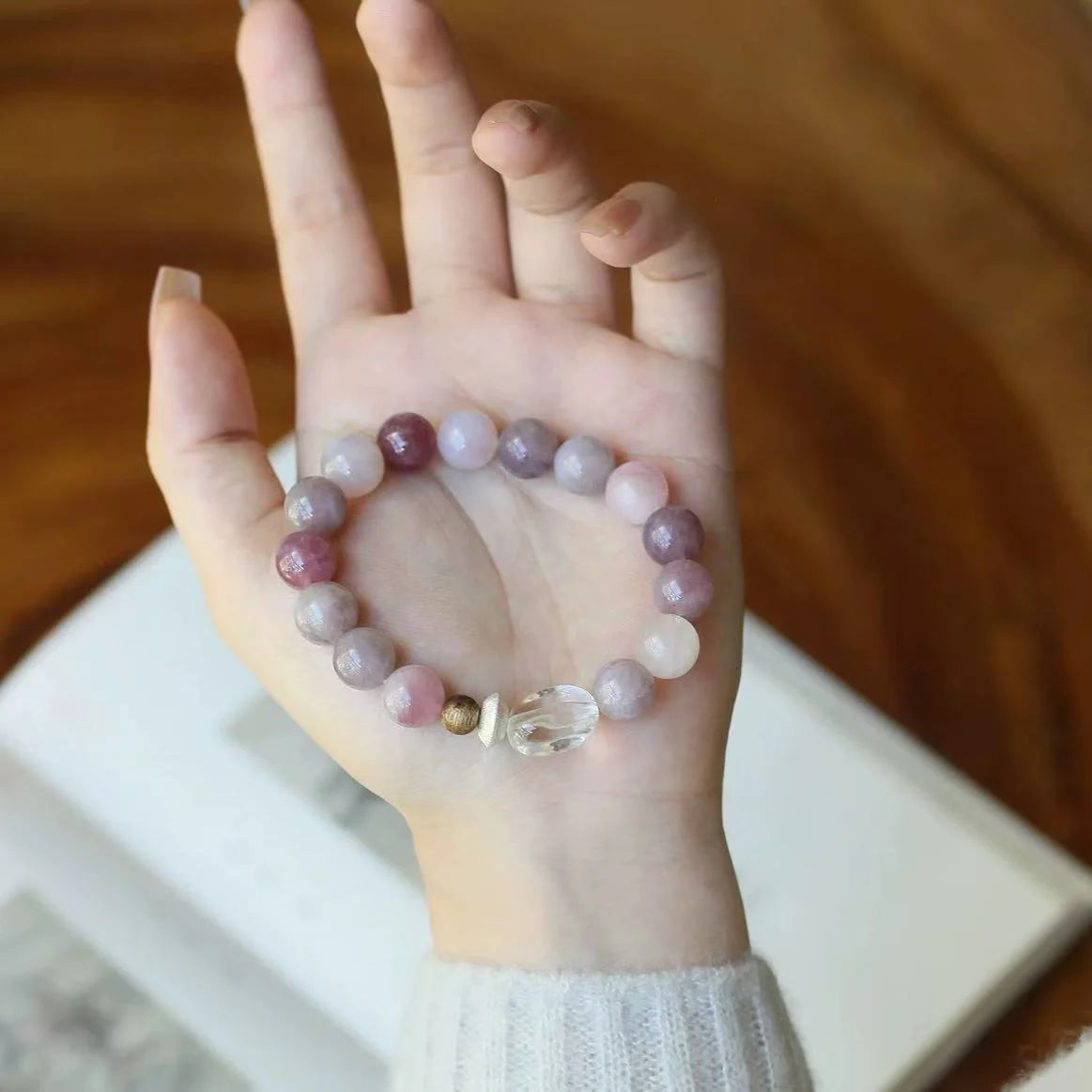 Rose Quartz Healing Crystal Bracelet with Clear Quartz – Love Crystal for Emotional Healing