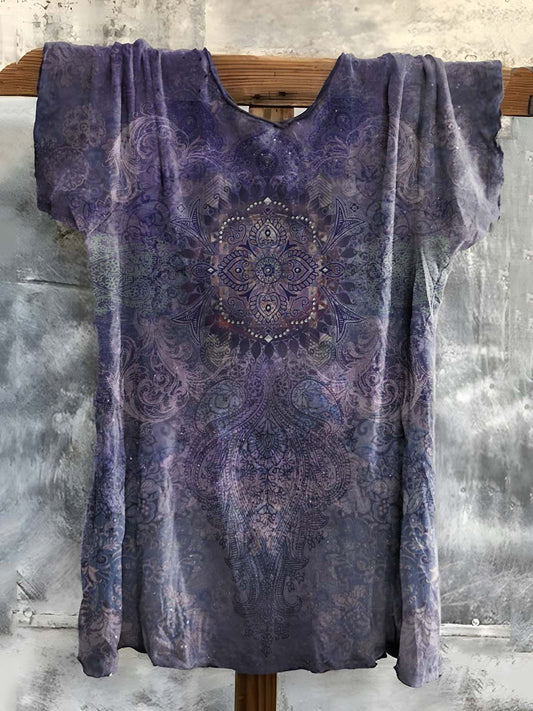 Vintage Ethnic Style Tattoo Pattern Art Print Cotton Round Neck T-Shirt