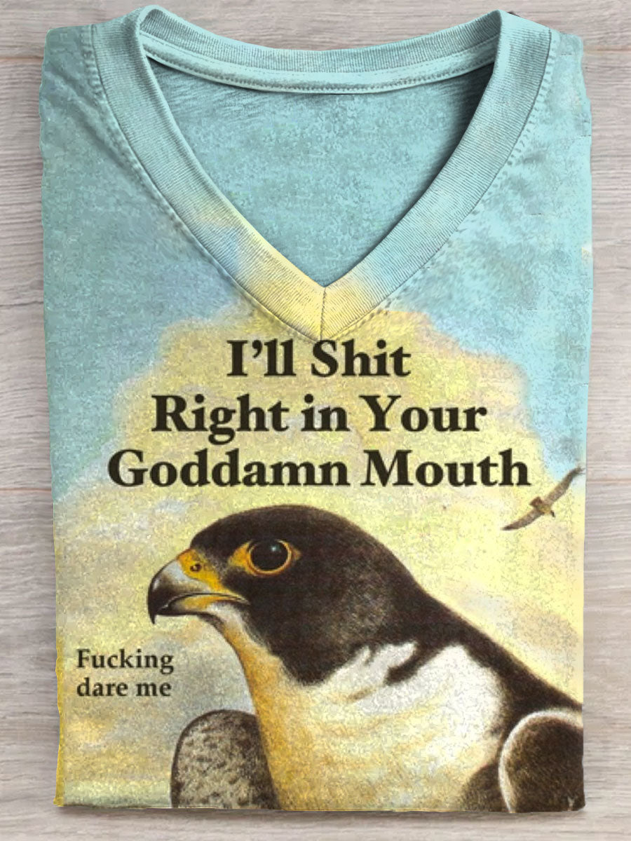 Vintage Funny Art Print V-neck Casual T-Shirt