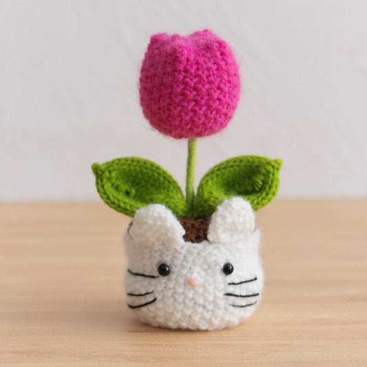 Handmade Crochet Flower Potted Plants - Cute Animal Pot, Forever Blooming, Desk Decor & Gift 