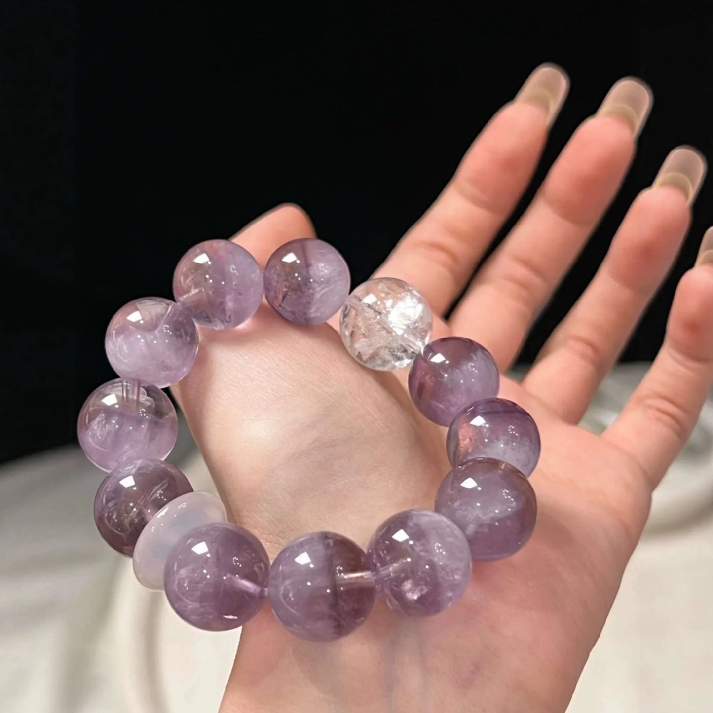 Real Amethyst Bracelet with White Phantom Quartz – Spiritual Wisdom & Clarity