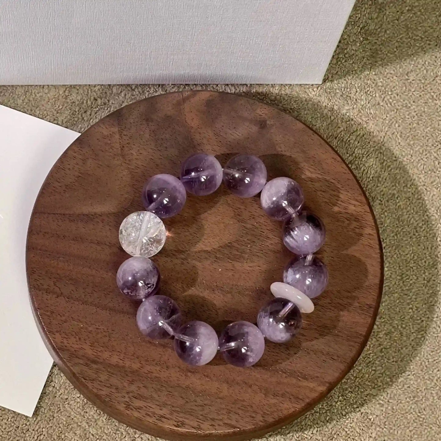 Real Amethyst Bracelet with White Phantom Quartz – Spiritual Wisdom & Clarity