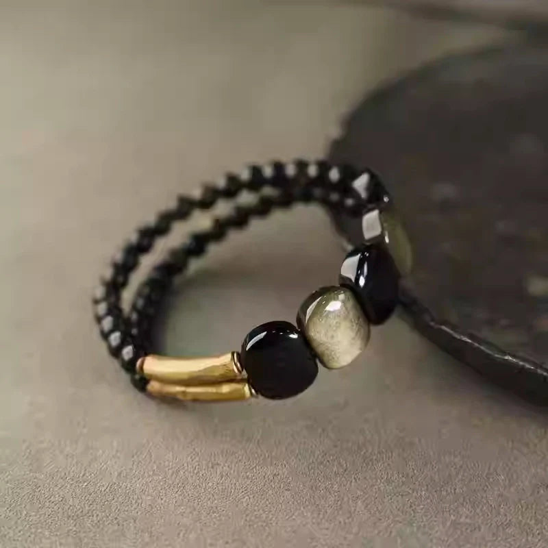 Vintage Black Obsidian Bracelet for Protection, Grounding & Energetic Shield