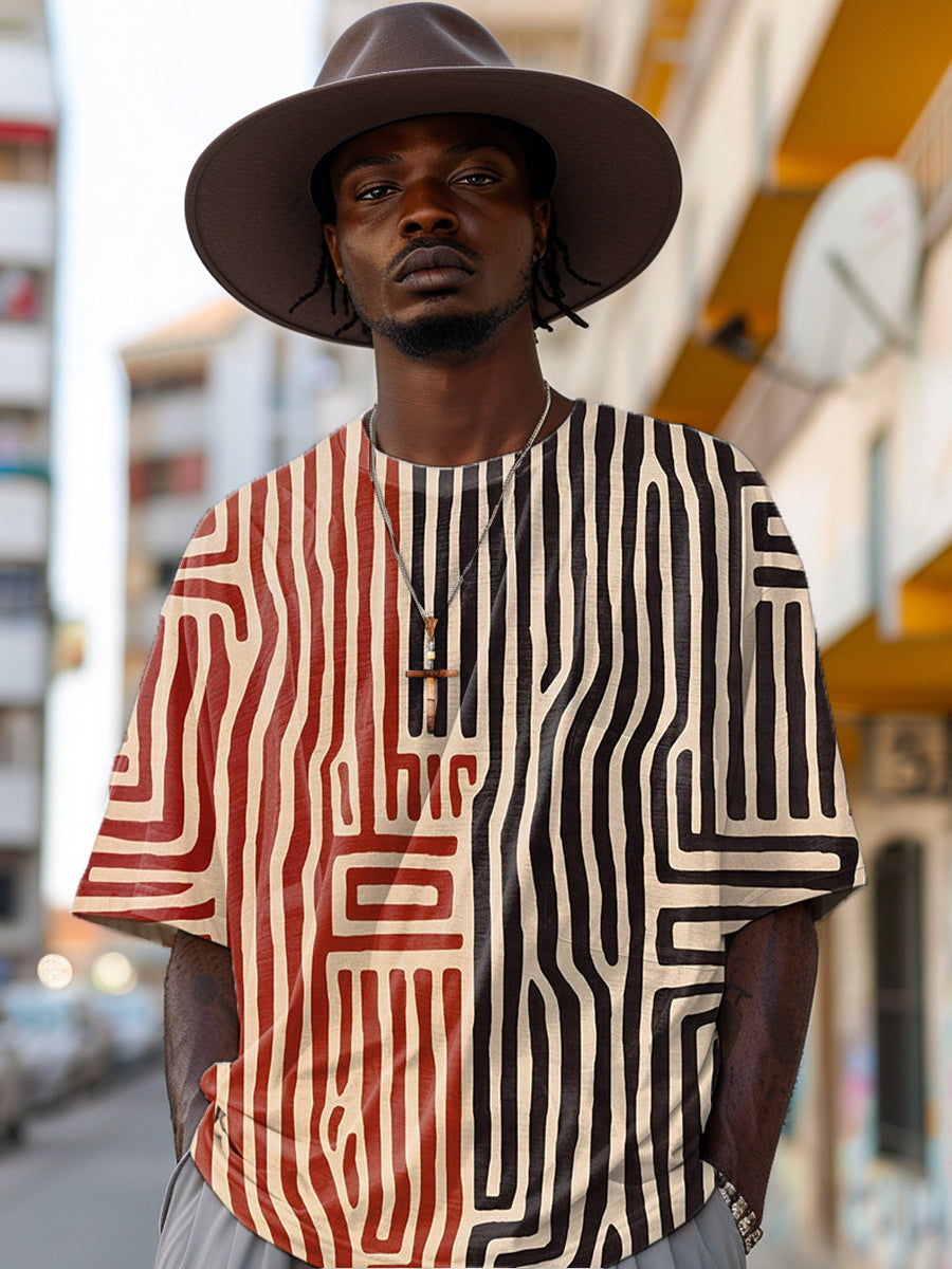 Men's Vintage African Tribal Geometric Art Print T-Shirt