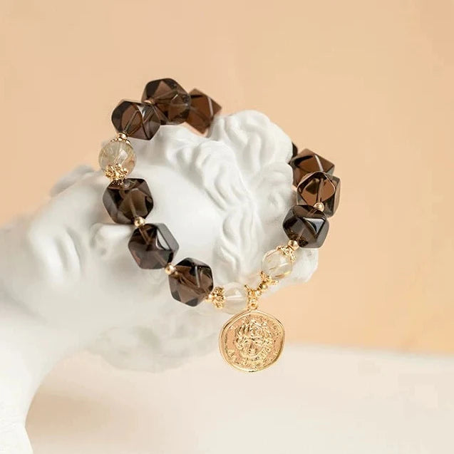 Smoky Quartz Bracelet with Golden Rutilated Quartz – Grounding, Wealth & Modern Energy