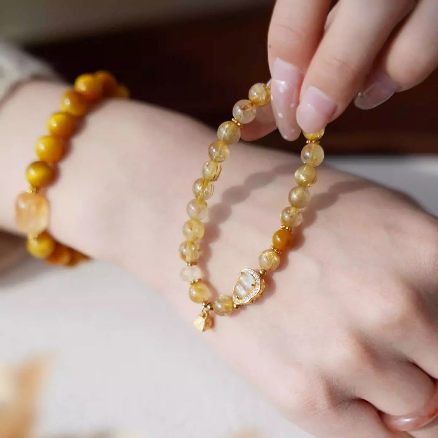 High Quality Citrine Bracelet with Gold Gourd Charm – Wealth Crystal Bracelet & Positive Energy Bracelet for Women