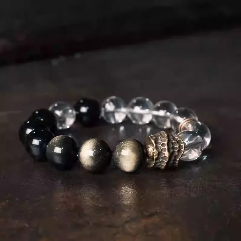 Golden Obsidian & Clear Quartz Bracelet for Men | Protection and Clarity