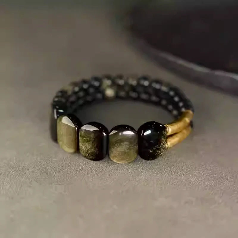 Vintage Black Obsidian Bracelet for Protection, Grounding & Energetic Shield