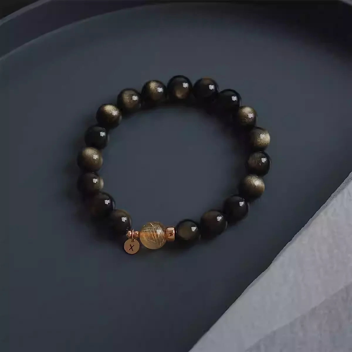 Golden Obsidian Bracelet with Golden Rutilated Quartz – Protection & Wealth Talisman