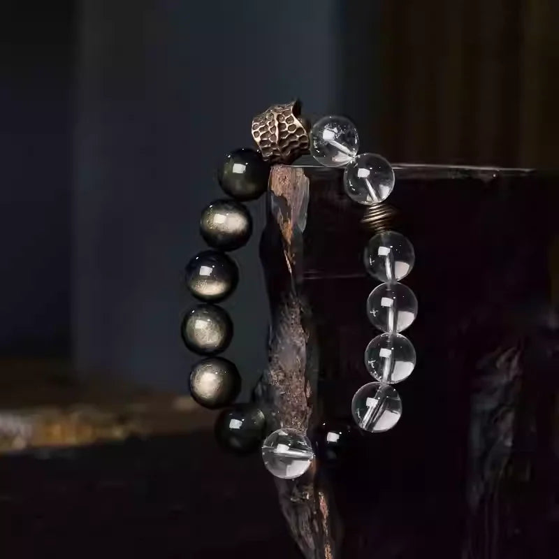 Golden Obsidian & Clear Quartz Bracelet for Men | Protection and Clarity