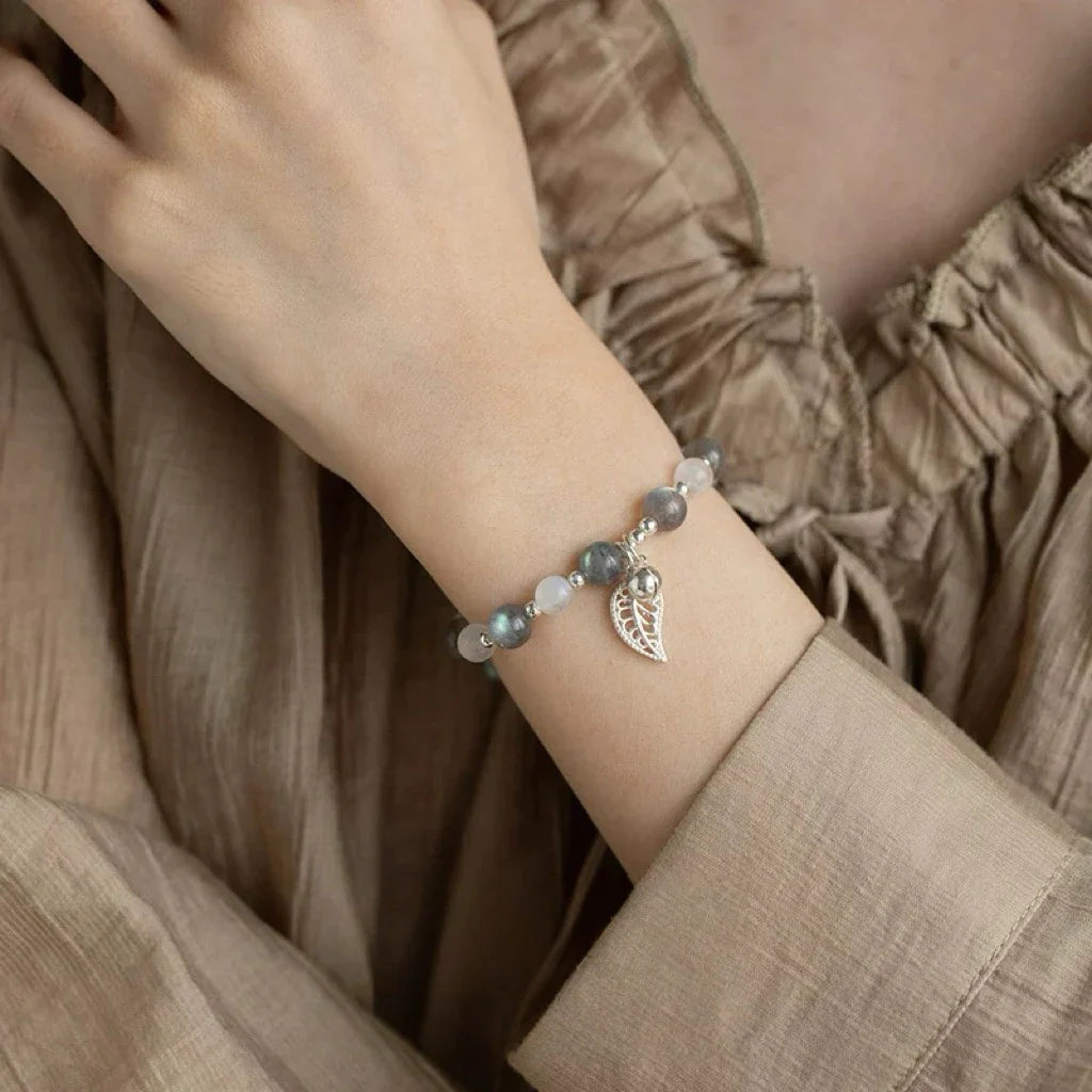 Moonstone Bead Bracelet – Grey & White Moonstone for Intuition, Emotional Balance & Feminine Energy