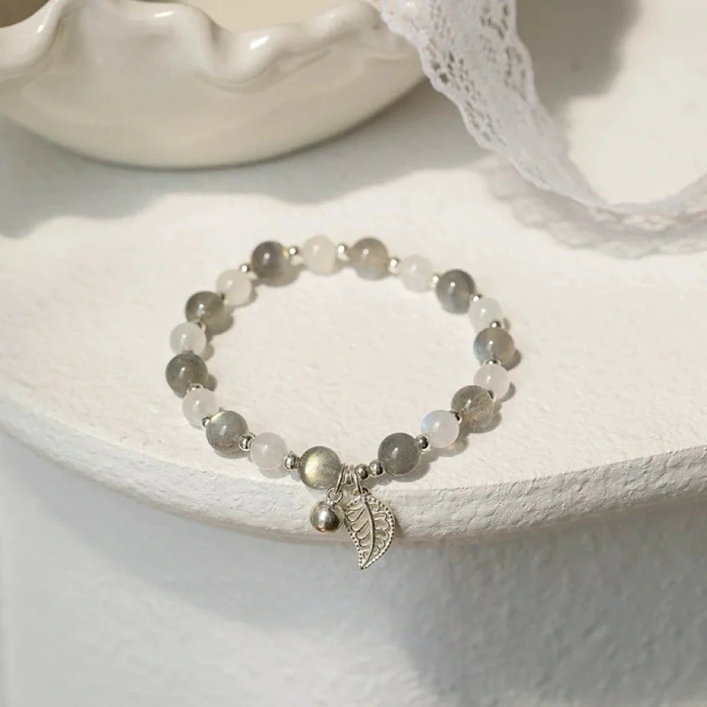 Moonstone Bead Bracelet – Grey & White Moonstone for Intuition, Emotional Balance & Feminine Energy
