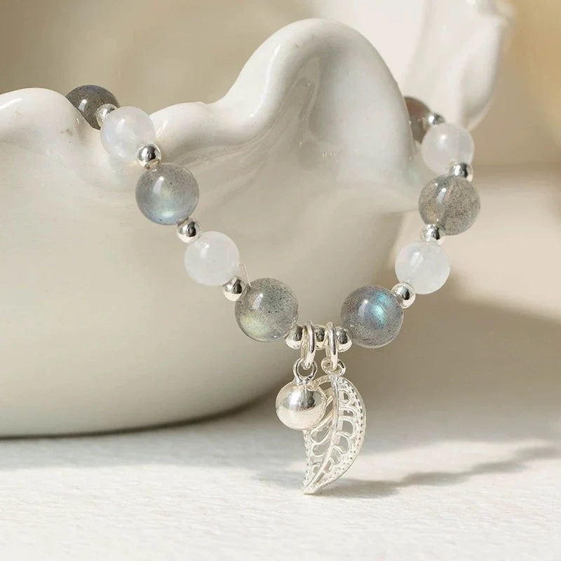 Moonstone Bead Bracelet – Grey & White Moonstone for Intuition, Emotional Balance & Feminine Energy