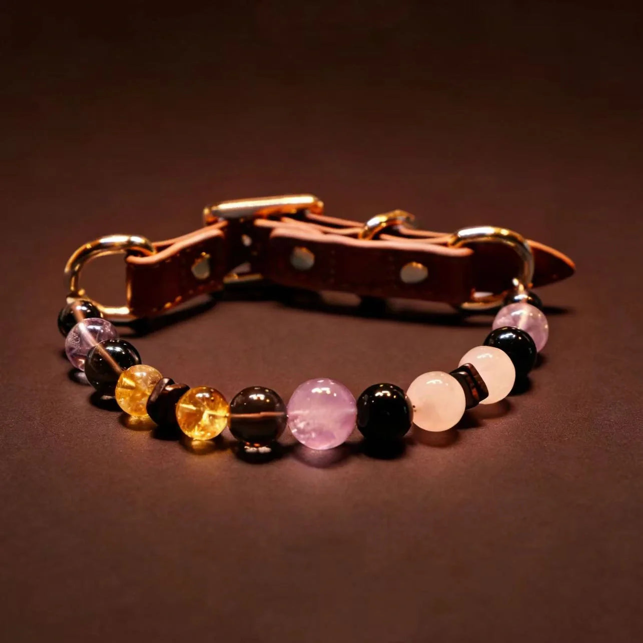 Healing Crystal Cat Collar for Cats | Adjustable PU Leather Safety Collar by XipoGem