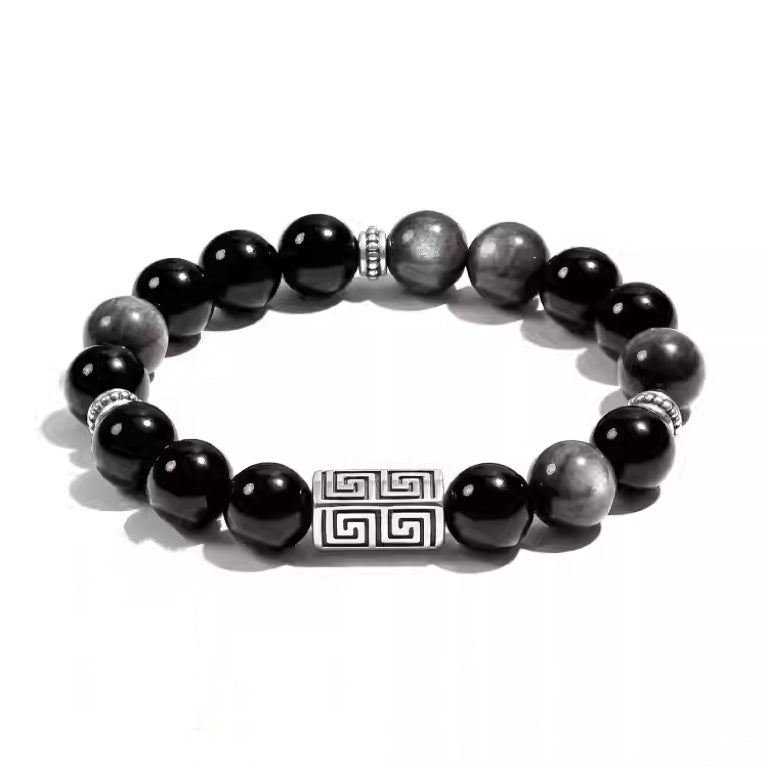 Silver Obsidian Bracelet – Black Obsidian Bracelet Mens for Protection & Energy Balance