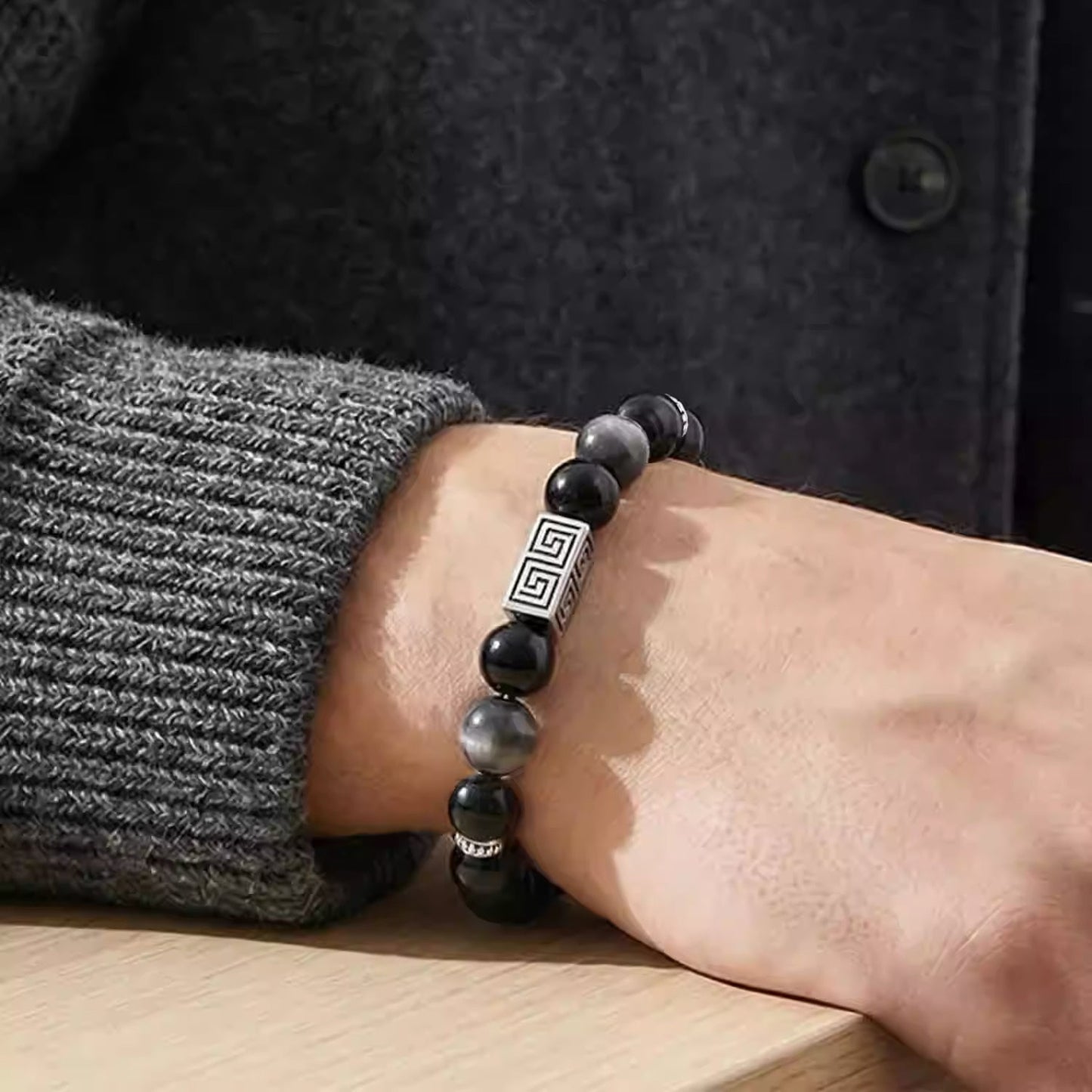 Silver Obsidian Bracelet – Black Obsidian Bracelet Mens for Protection & Energy Balance