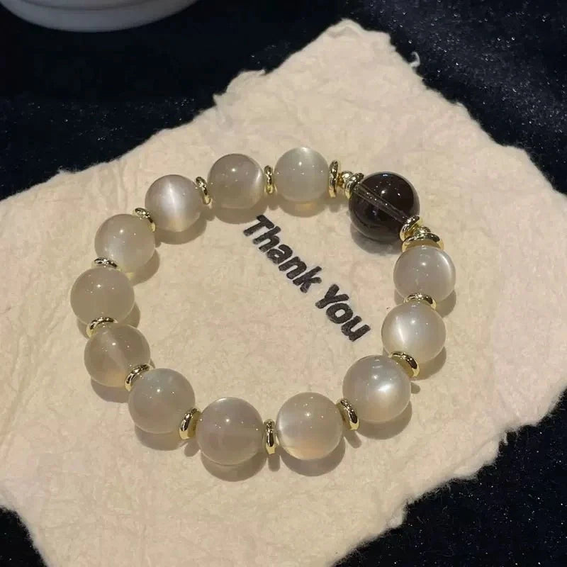 Vintage Moonstone Bracelet with Smoky Quartz – Anxiety Relief & Emotional Healing