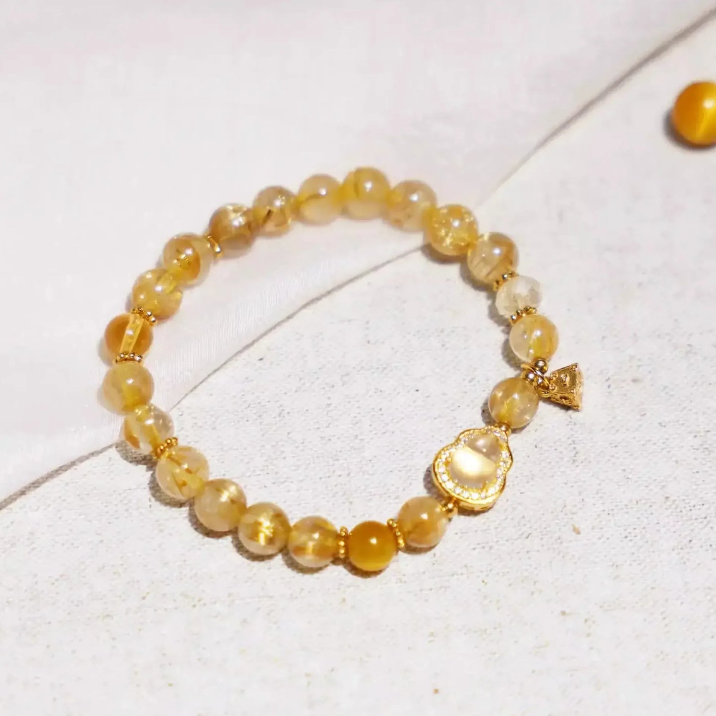 High Quality Citrine Bracelet with Gold Gourd Charm – Wealth Crystal Bracelet & Positive Energy Bracelet for Women
