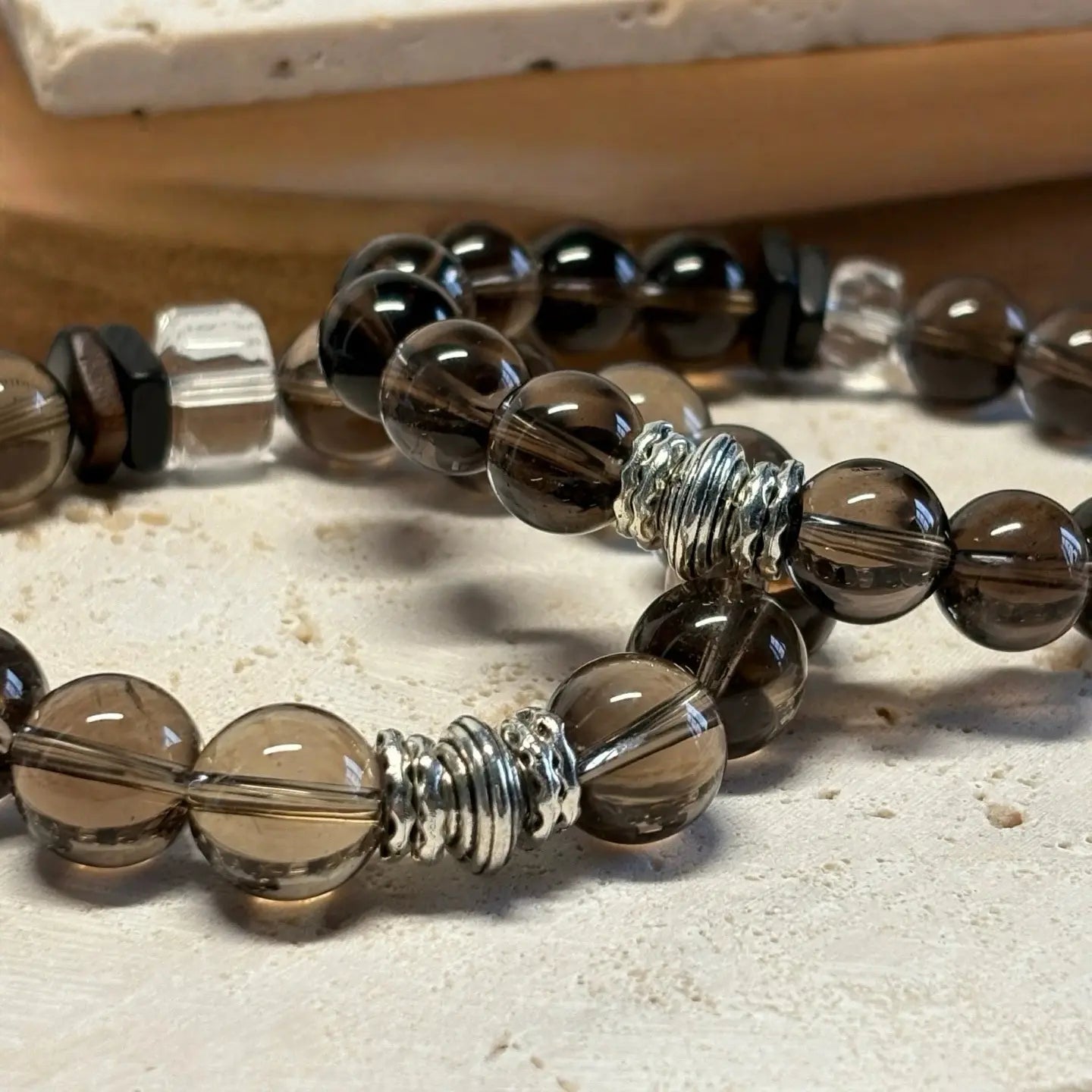 Smoky Quartz Bead Bracelet for Anxiety Relief & Energy Protection