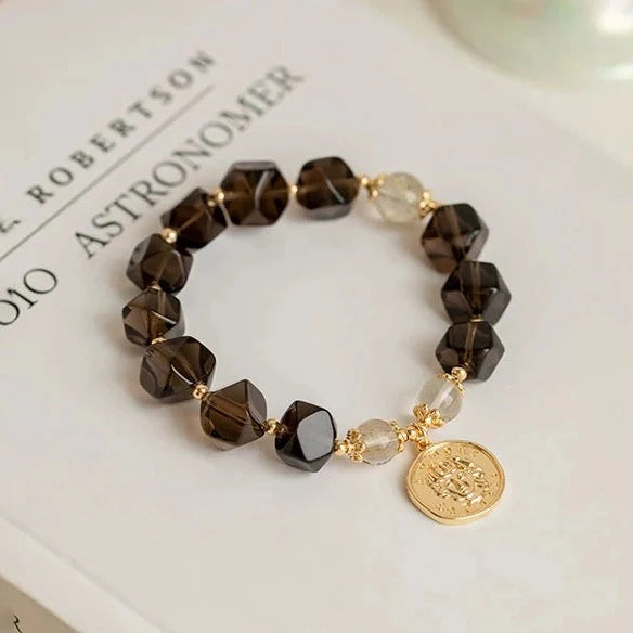 Smoky Quartz Bracelet with Golden Rutilated Quartz – Grounding, Wealth & Modern Energy