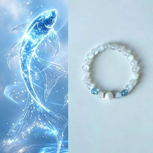 Pisces Zodiac Bracelet – Pisces Crystals Bracelet with Moonstone & Aquamarine