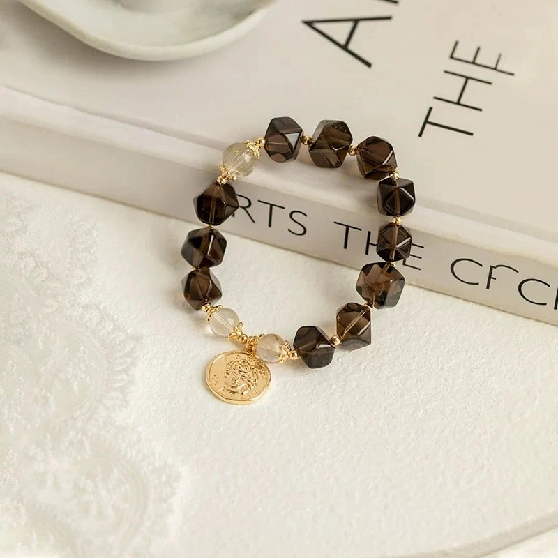 Smoky Quartz Bracelet with Golden Rutilated Quartz – Grounding, Wealth & Modern Energy