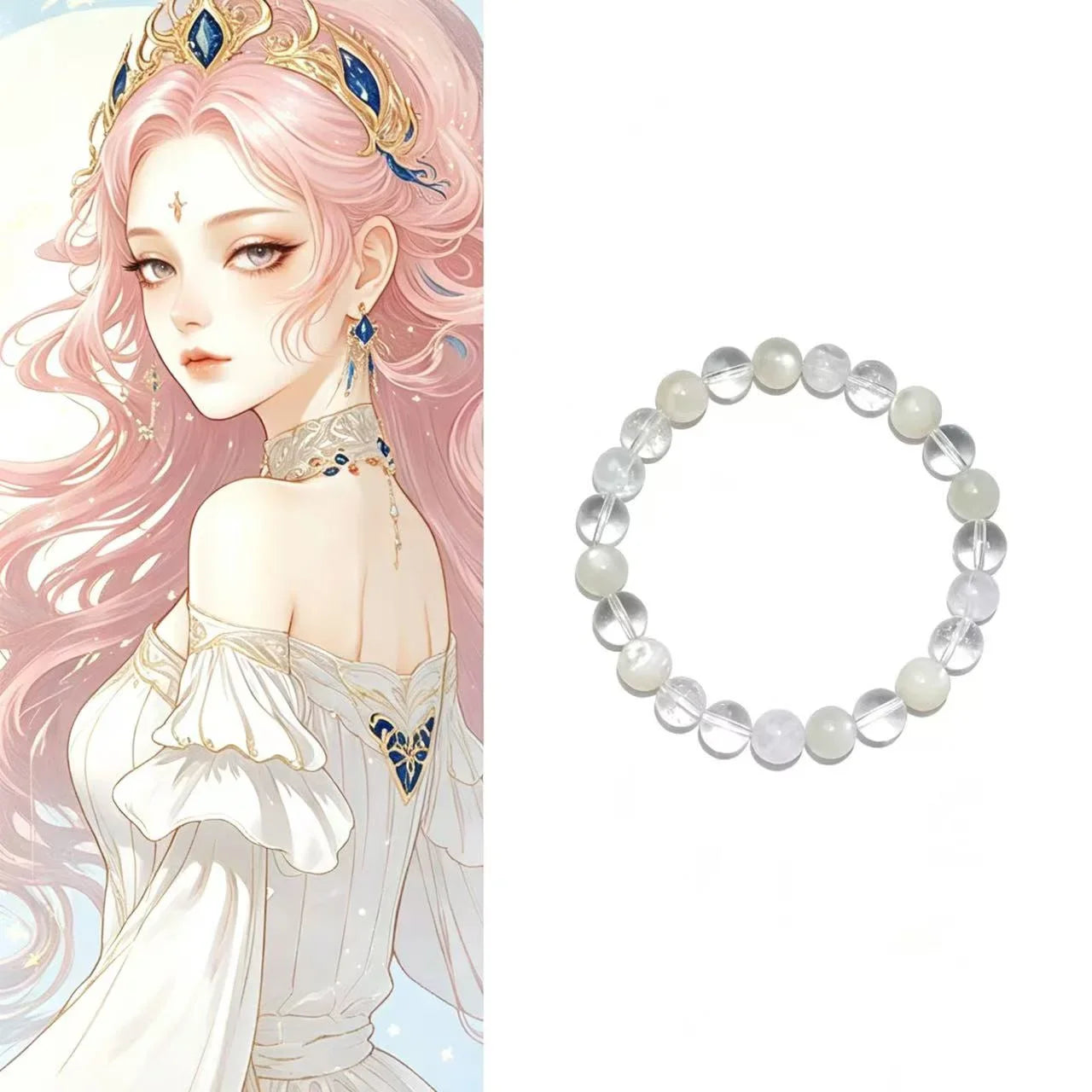Virgo Crystal Bracelet – Clear Quartz Crystal Bracelet with White Phantom Quartz for Clarity & Balance