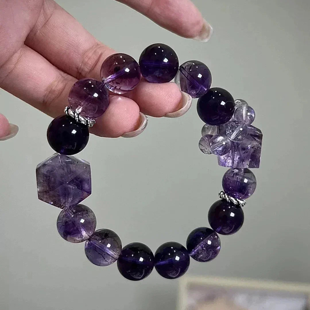 Women Amethyst Beads Bracelet for Anxiety Relief & Wisdom