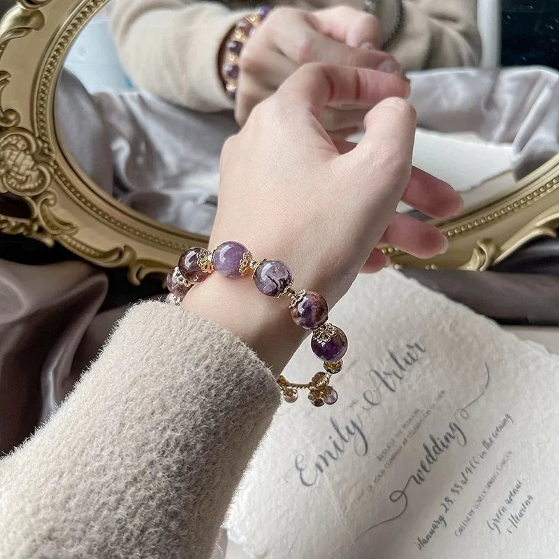 Vintage Amethyst Beaded Bracelet for Mental Clarity & Inner Wisdom