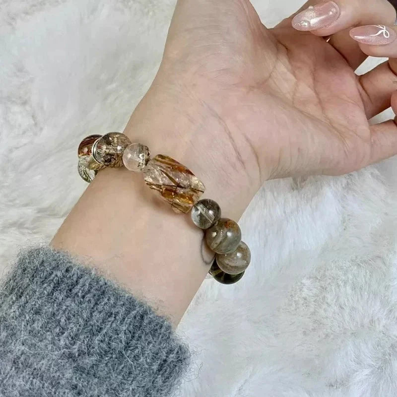 Natural Black Super Seven & Black Rutilated Quartz Bracelet – Healing Crystal for Protection, Power & Abundance
