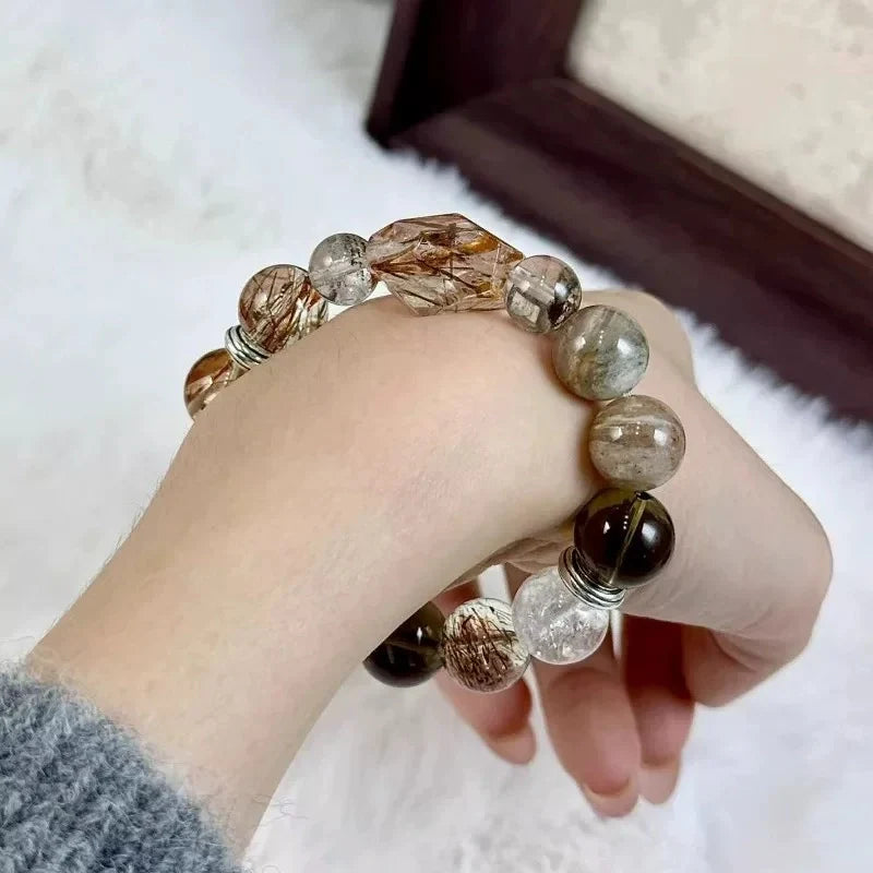 Natural Black Super Seven & Black Rutilated Quartz Bracelet – Healing Crystal for Protection, Power & Abundance