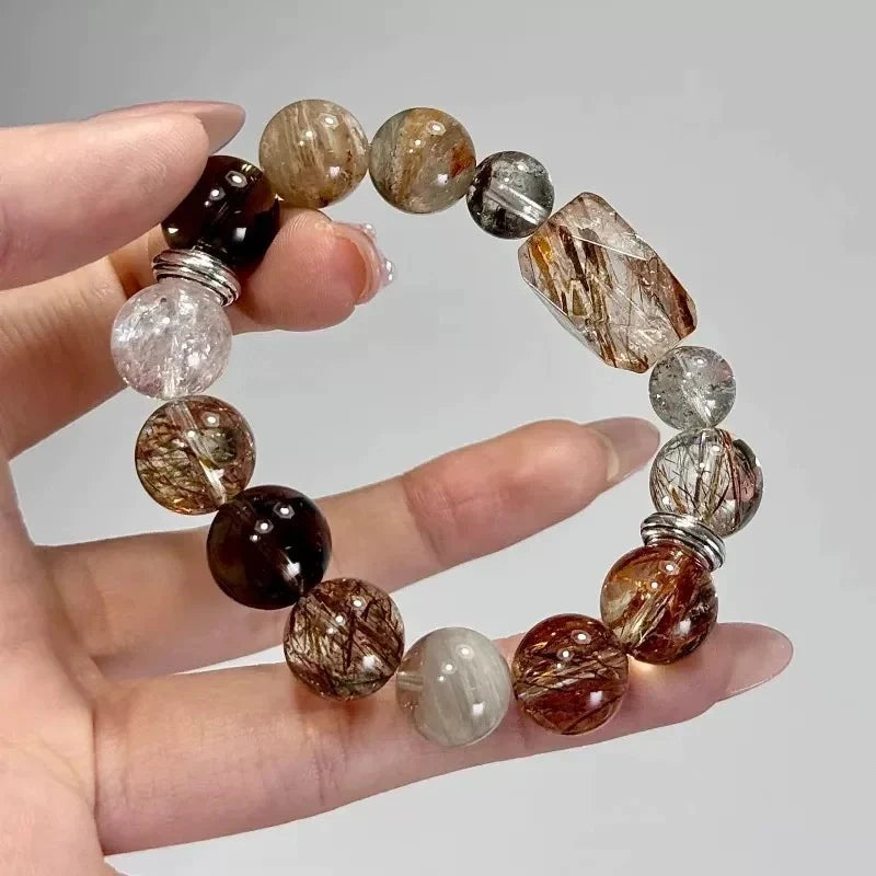 Natural Black Super Seven & Black Rutilated Quartz Bracelet – Healing Crystal for Protection, Power & Abundance