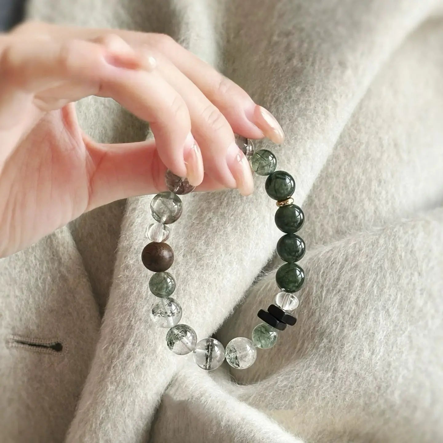 Green Phantom Bracelet – Natural Crystal Jewelry for Focus, Growth & Stability