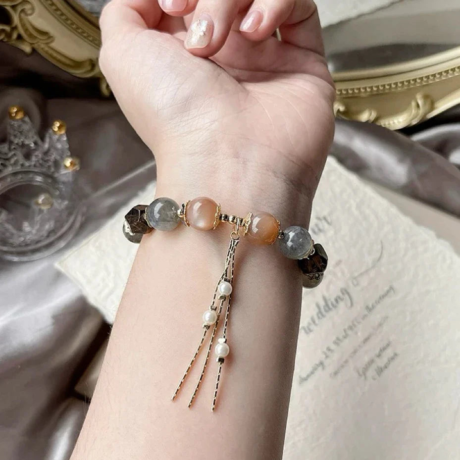 Grey & Orange Moonstone with Smoky Quartz Bracelet – Balance, Confidence & Grounding