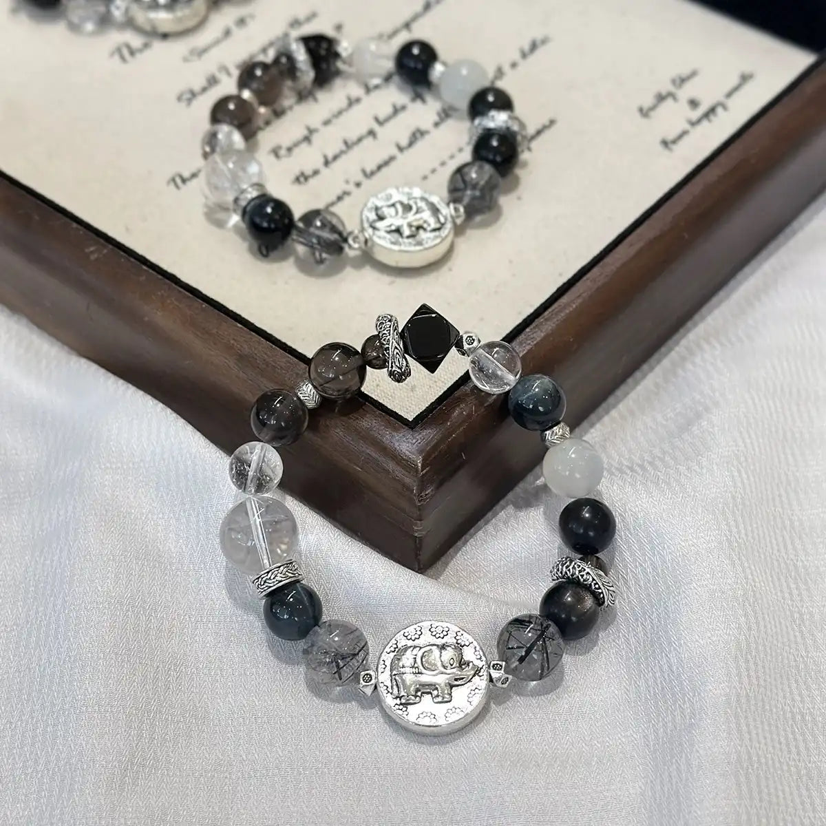 Original Black Obsidian Bracelet with Elephant Charm – Protection, Grounding & Wealth Energy