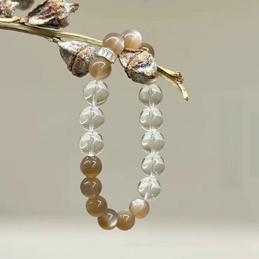 Moonstone and Labradorite Bracelet with Clear Quartz Crystal Bracelet – Healing Crystal Bracelet for Intuition, Protection & Energy Balance