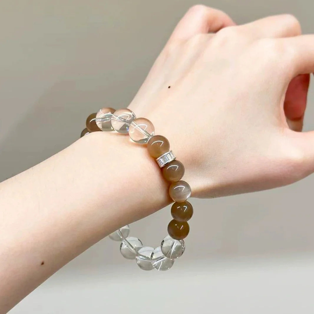 Moonstone and Labradorite Bracelet with Clear Quartz Crystal Bracelet – Healing Crystal Bracelet for Intuition, Protection & Energy Balance