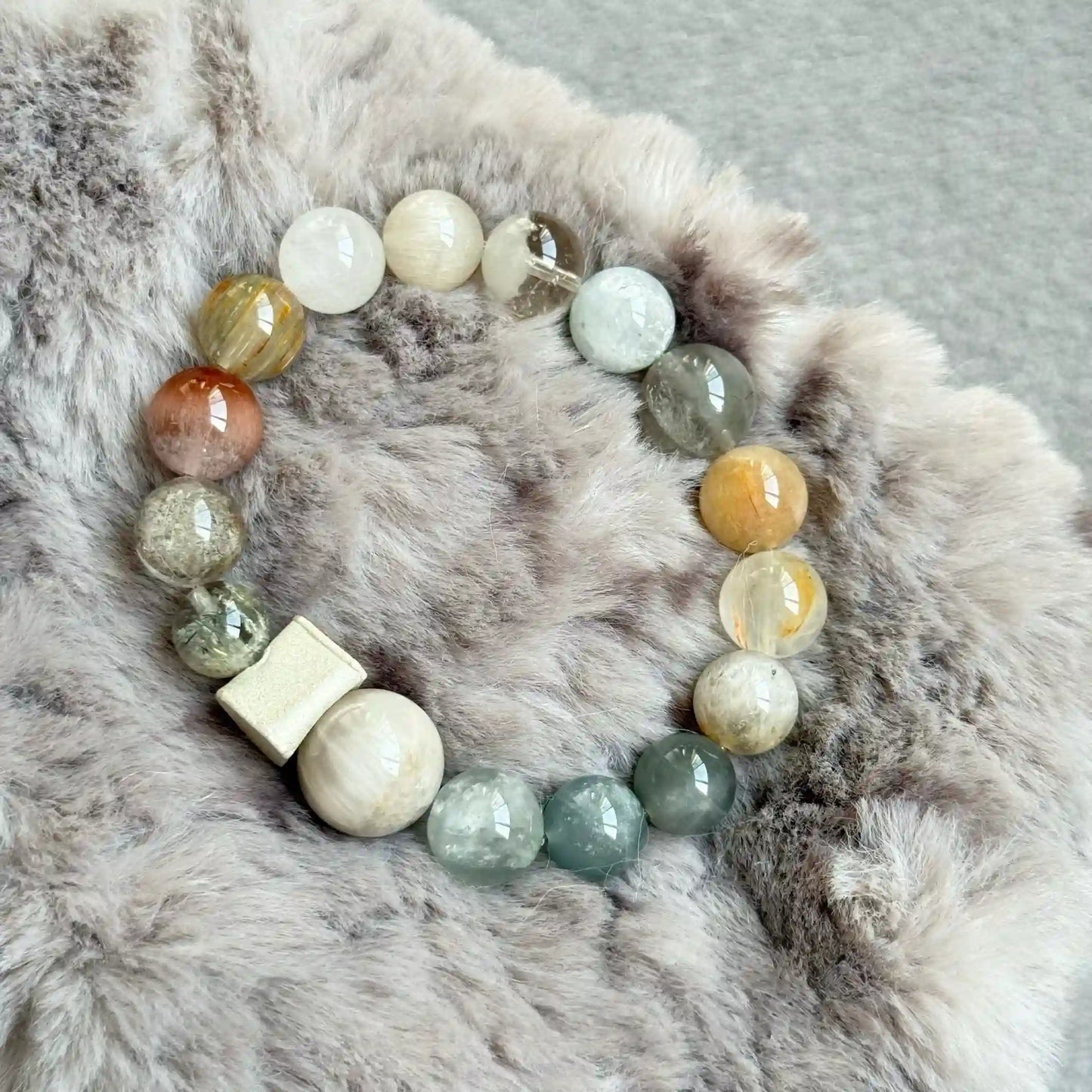 Natural Multicolor Rutilated Quartz & Phantom Crystal Bracelet – Healing Energy for Abundance, Opportunity & Balance