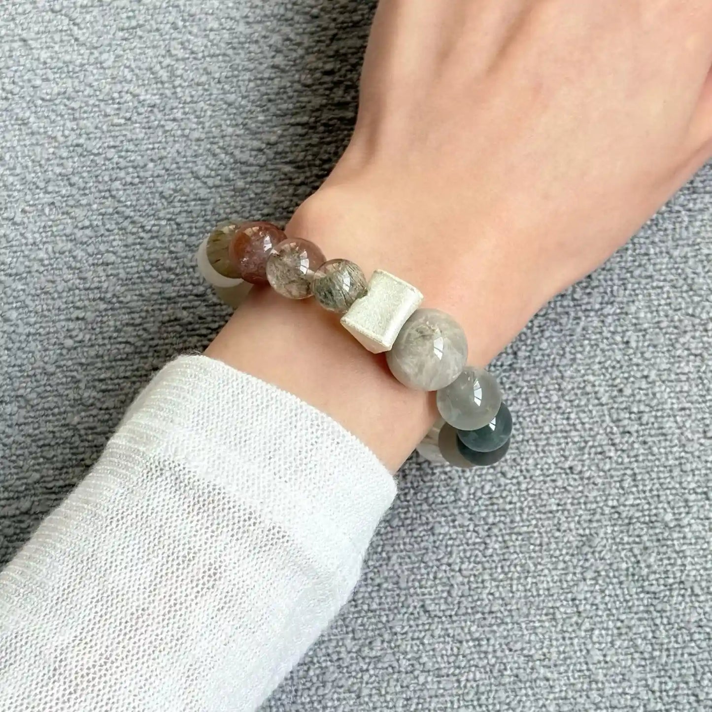 Natural Multicolor Rutilated Quartz & Phantom Crystal Bracelet – Healing Energy for Abundance, Opportunity & Balance