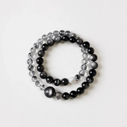 Silver Obsidian Bracelet – Double Wrap for Protection, Grounding & Energetic Strength