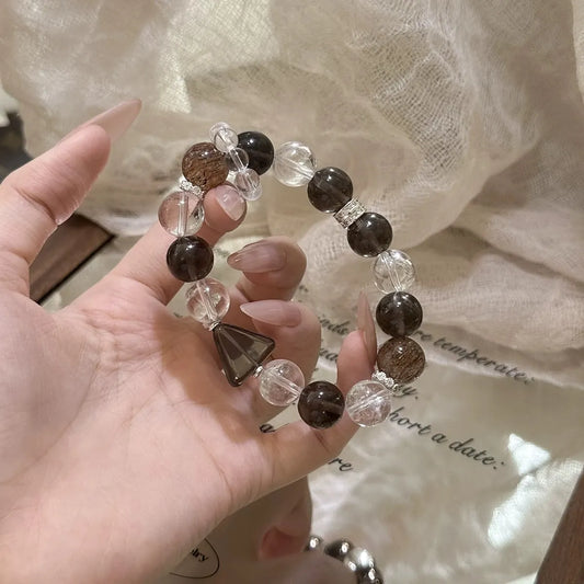 Smoky Quartz Bracelet with Clear Quartz  for Grounding & Purification