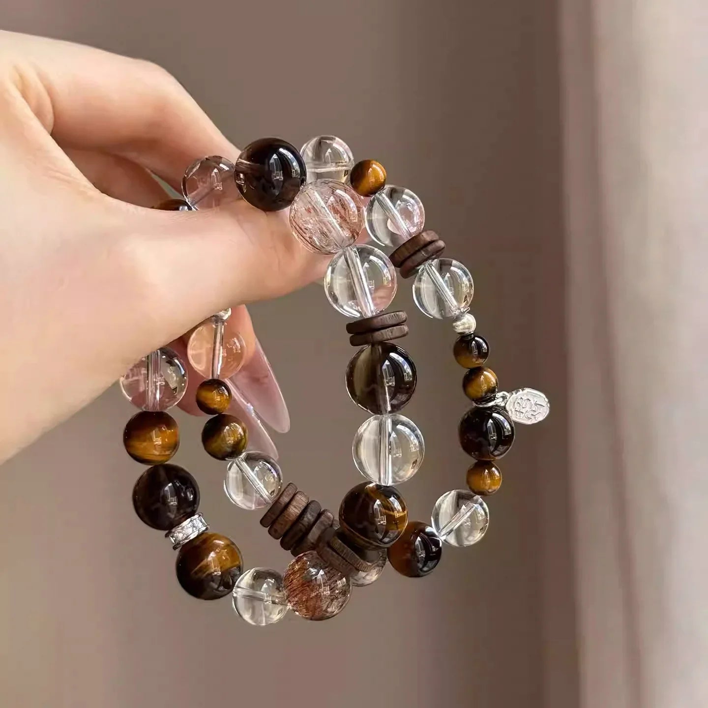 Tiger Eye, Clear Quartz & Agarwood Bracelet – Protection, Clarity & Wealth Energy