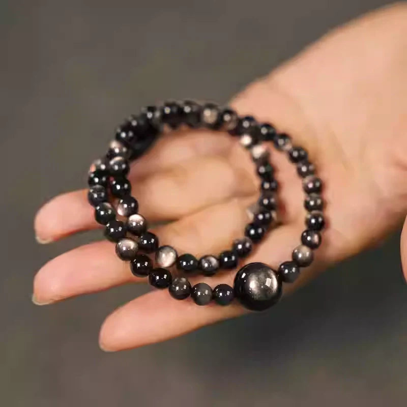 Vintage Black Obsidian Protection Bracelet – Double Wrap for Grounding & Energy Shielding