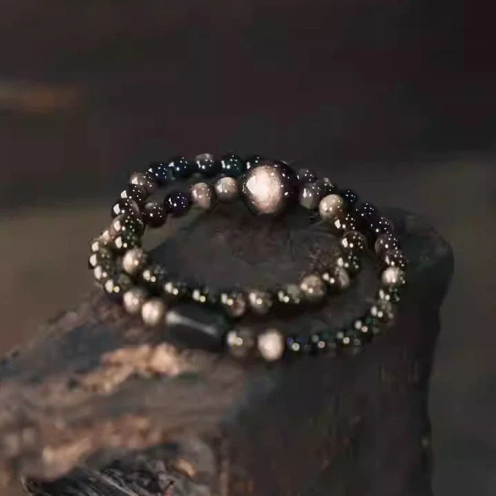 Vintage Black Obsidian Protection Bracelet – Double Wrap for Grounding & Energy Shielding